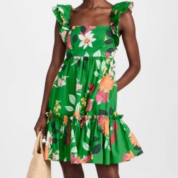 NEW Cara Cara Lexa Mini Dress Medium Punch Floral Green Cotton Causal Party - Picture 4 of 9